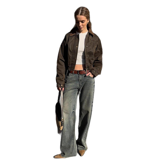 Damen Kurze Stepp-Blousonjacke im Leopardenmuster mit Cordkragen Shop Nory