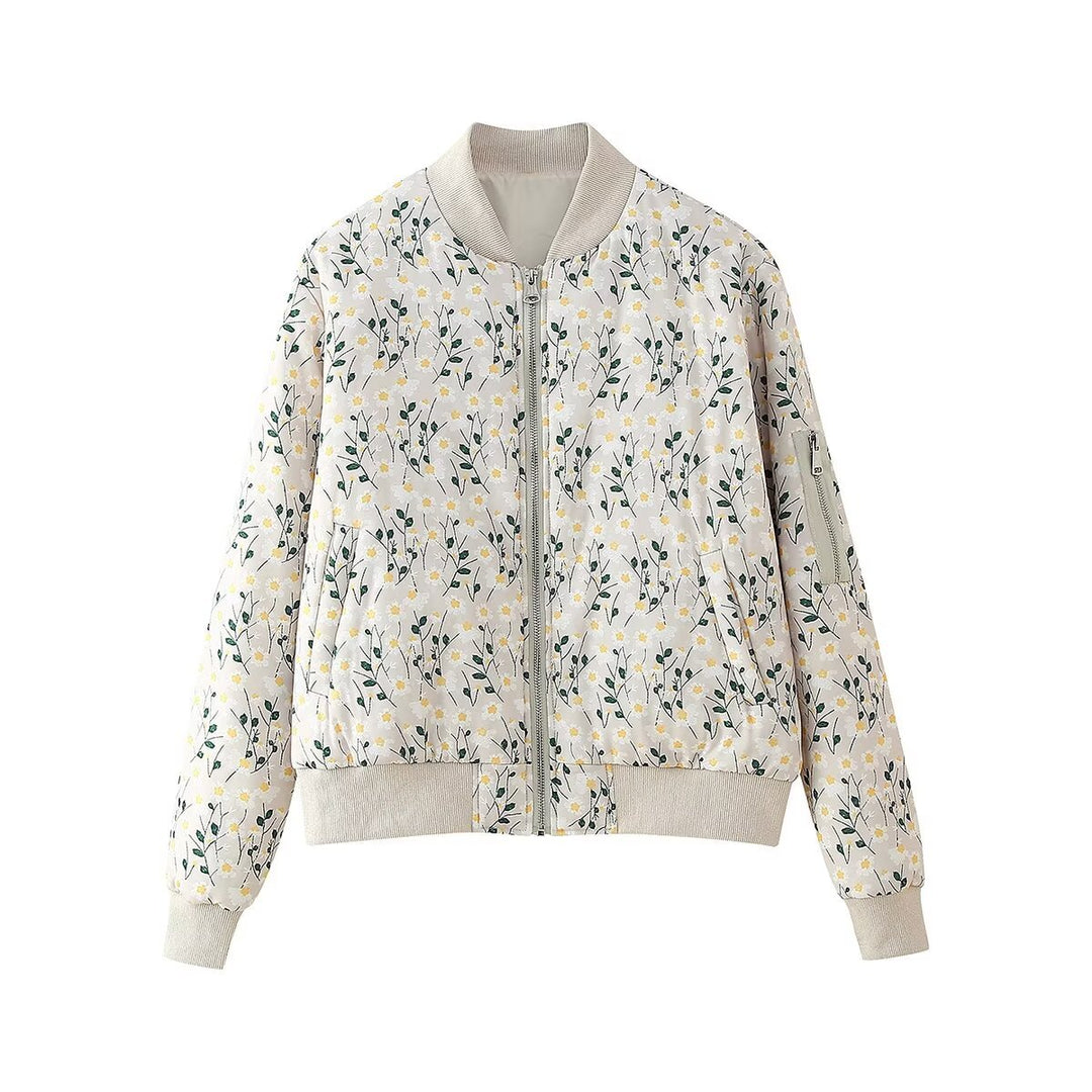 Damen Leicht wattierte gesteppte Bomberjacke mit floralem Alloverprint und Rippbündchen Shop Nory