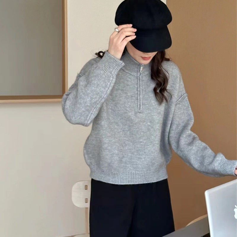 Damen lässiger Pullover mit kurzem Reißverschluss und entspannter Passform Shopnory