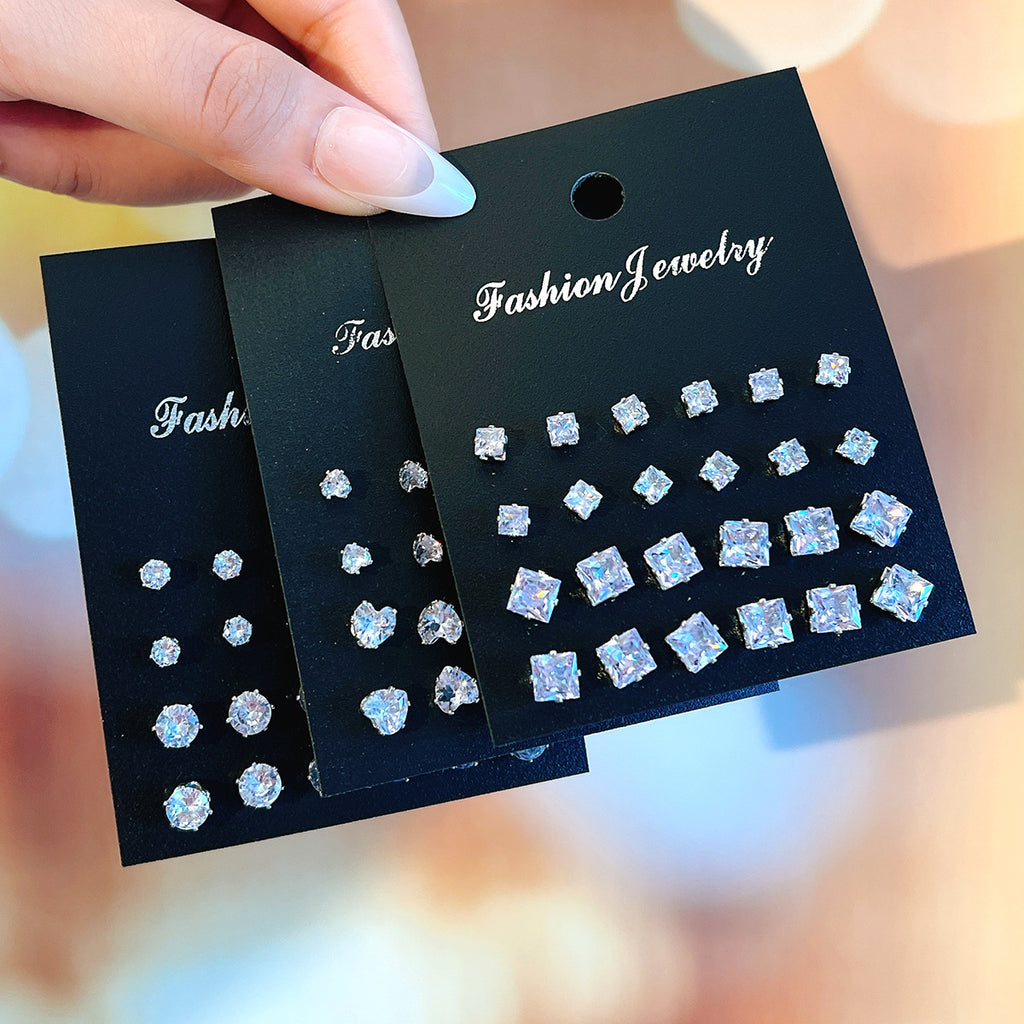 Damen Ohrstecker Set mit funkelnden Zirkonia und variierenden Größen Shop Nory