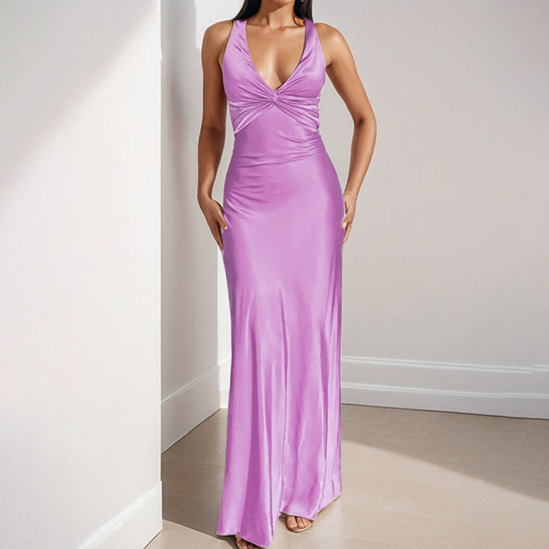 Damen Maxikleid mit elegantem Wickeldetail und fließendem Satinmaterial Shopnory