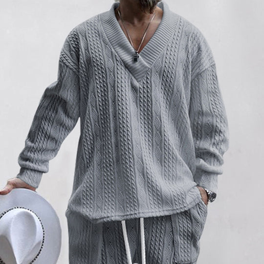 Herren Oversize-Zopfmuster-Pullover mit tiefem V-Ausschnitt Shop Nory
