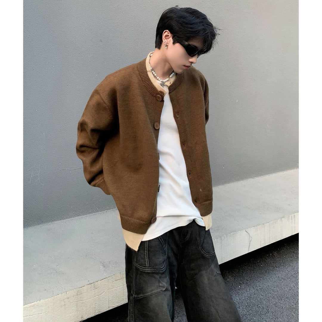 Herren Modische Strickjacke mit Knöpfen und kontrastierenden Ärmeln Shop Nory