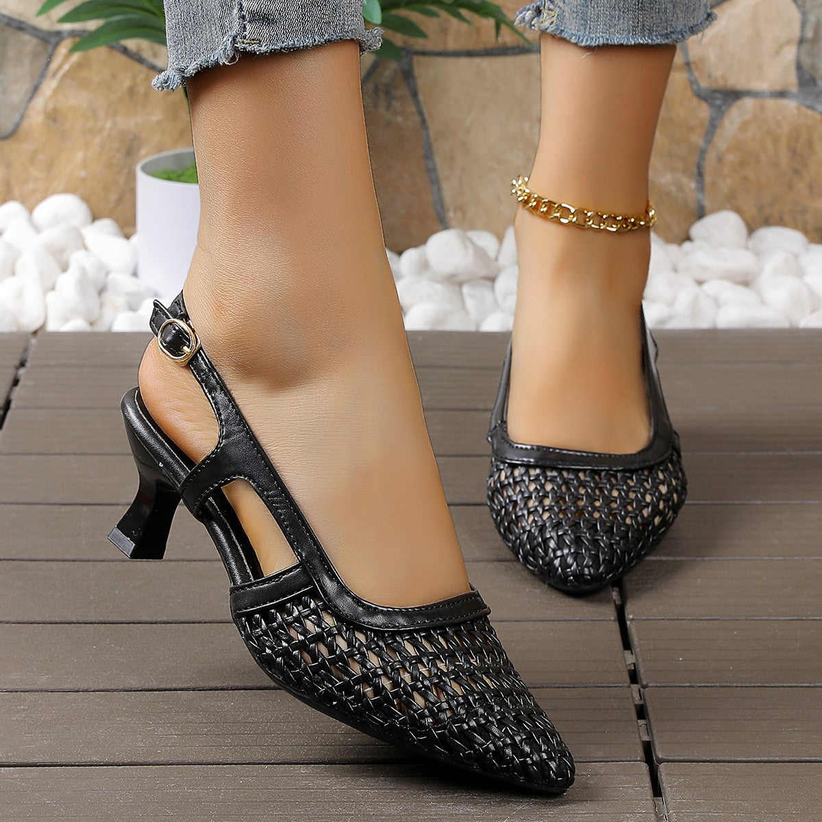 Damen Sling-Sandalen mit durchbrochenem Design und elegantem Blockabsatz