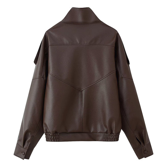 Damen Oversize Kunstlederjacke mit Hemdkragen und elastischem Saum Shop Nory