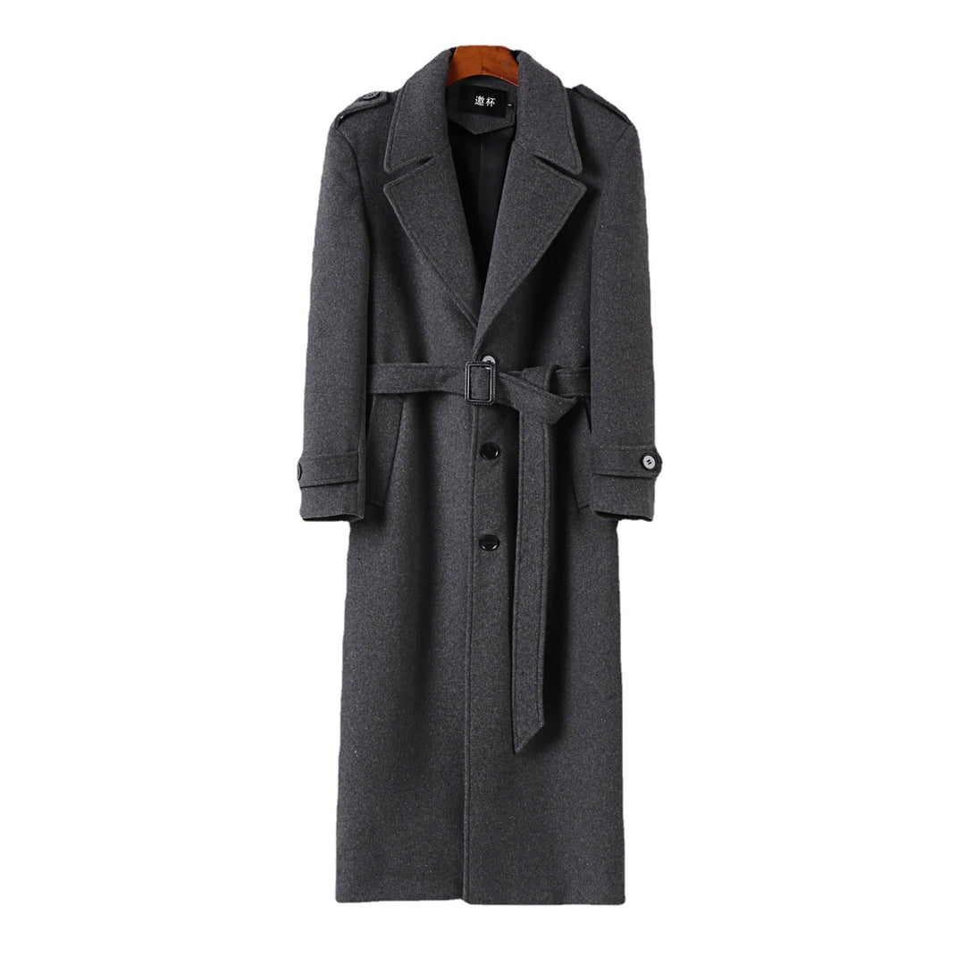 Herren Bodenlanger Einreihiger Wollmix-Mantel mit markantem Revers und Schulterriegel Shop Nory