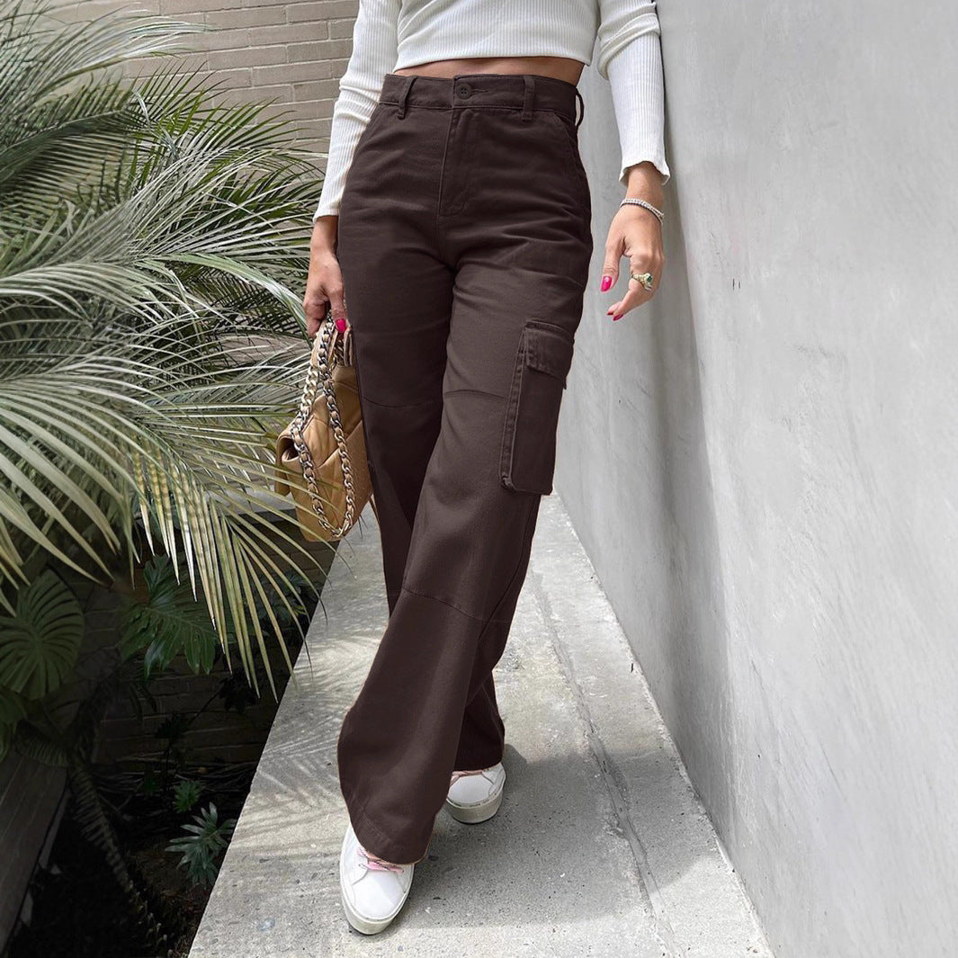 Damen Taillenhohe Utility-Cargohose mit weitem Bein und Kniepaneelen Shop Nory