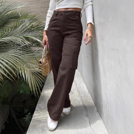 Damen Taillenhohe Utility-Cargohose mit weitem Bein und Kniepaneelen Shop Nory