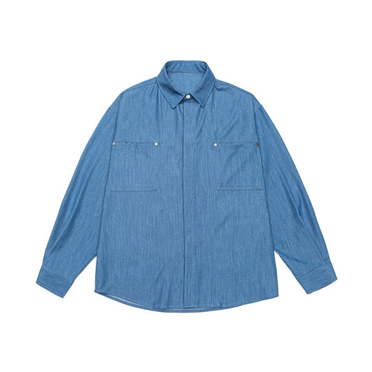 Herren Oversize Hemdjacke aus leichter Denim-Qualität mit verdeckter Knopfleiste und Brusttaschen Shop Nory