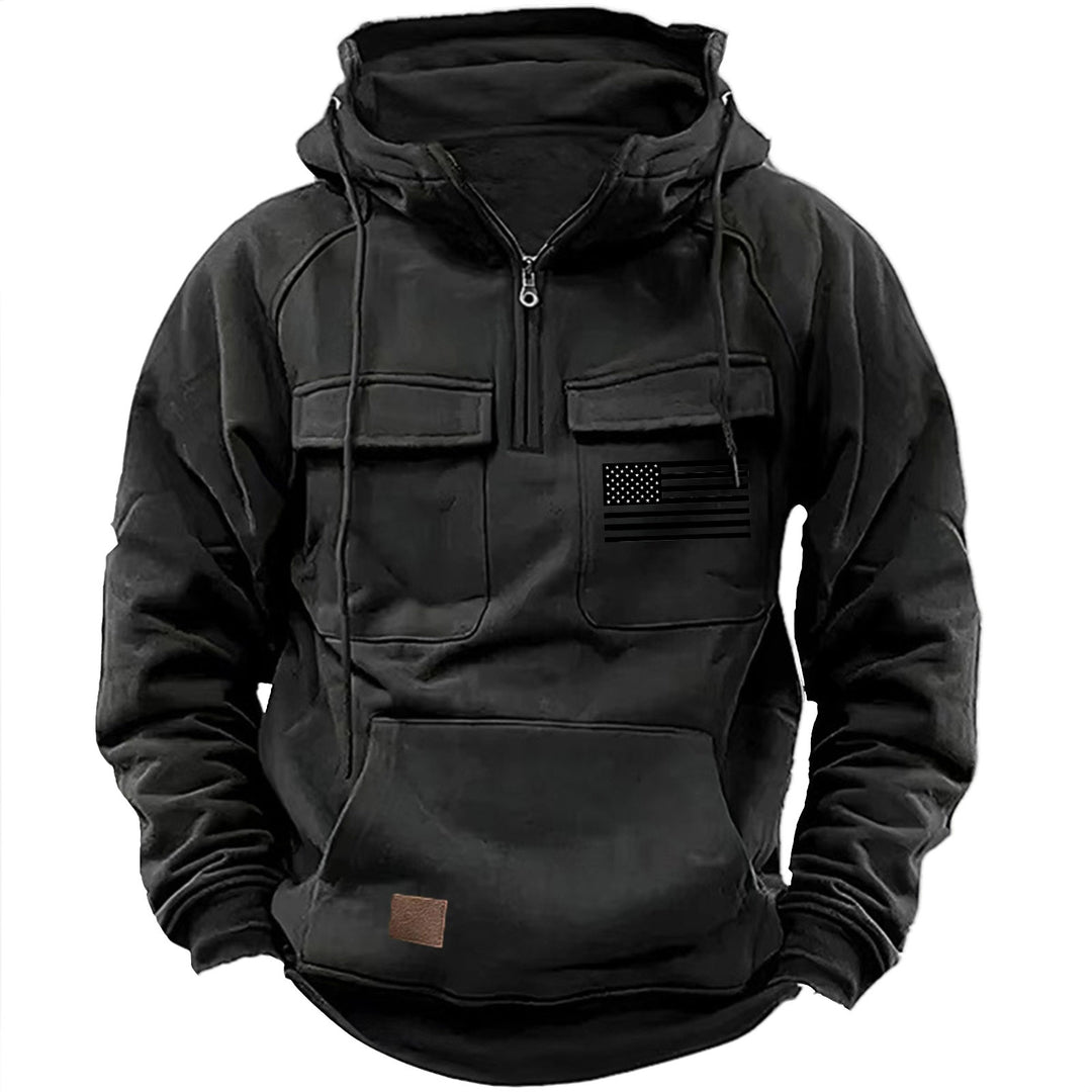 Herren nan urbaner Kapuzenpullover mit taktischen Brusttaschen und halbem Reißverschluss Shop Nory