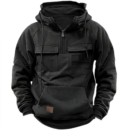 Herren nan urbaner Kapuzenpullover mit taktischen Brusttaschen und halbem Reißverschluss Shop Nory
