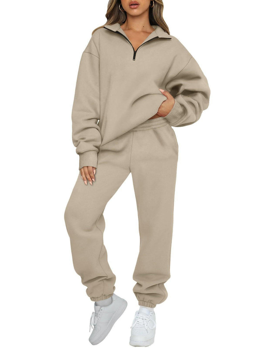 Damen nan oversized Sweatshirt Jogginghose Set mit Reißverschlusskragen Shop Nory