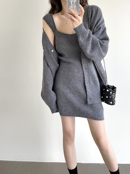 Damen Strickkleid mit offener Strickjacke Shop Nory