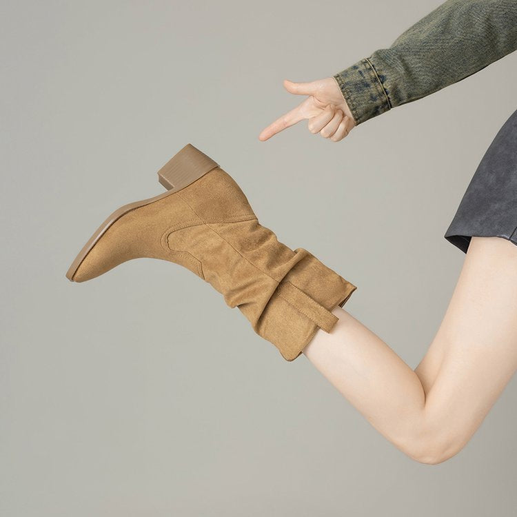 Damen Rauleder Stiefeletten mit lässigem Falten-Design Shopnory
