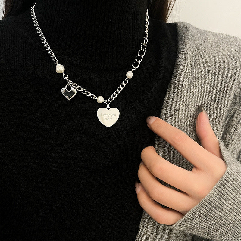 Damen Kette mit herzförmigem Anhänger und Perledetails Shop Nory