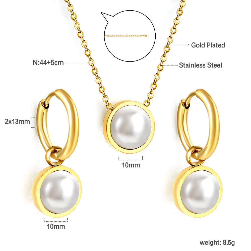 Damen Schmuckset mit Edelstahl Schmuckstücken und eleganten Perlenanhängern Shop Nory