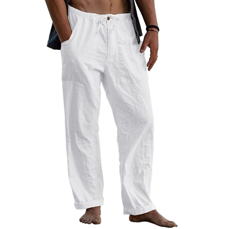 Herren lockere Leinenhose mit Gummibund und aufgesetzten Seitentaschen Shop Nory