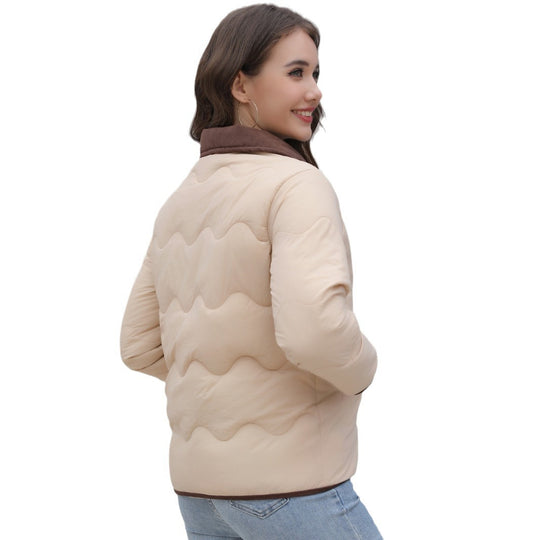 Damen Gequiltete Steppjacke mit Samtkragen und geschwungener Wellensteppung Shop Nory