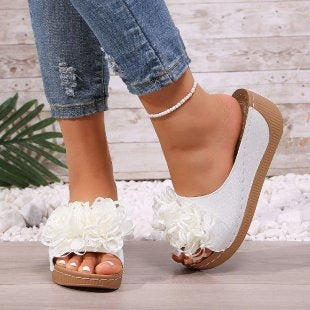 Damen modische Pantoletten mit floralen Applikationen