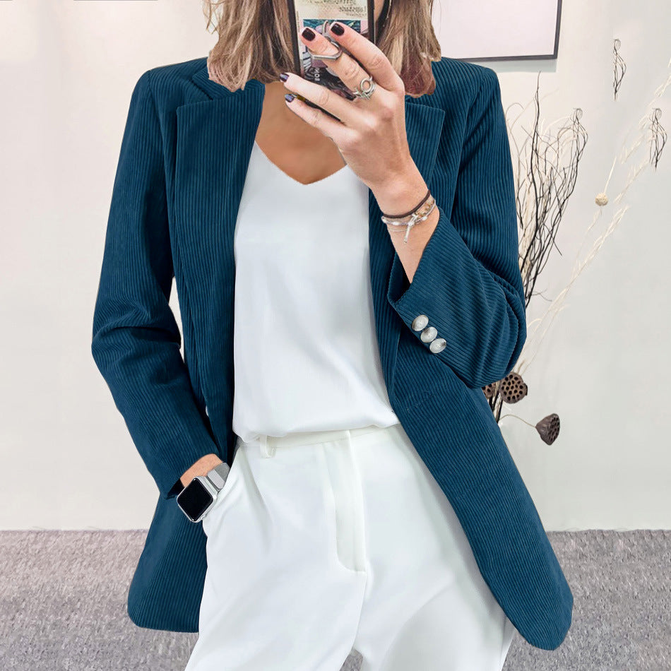 Damen Strukturierter Cord-Blazer mit eleganten Knopfdetails