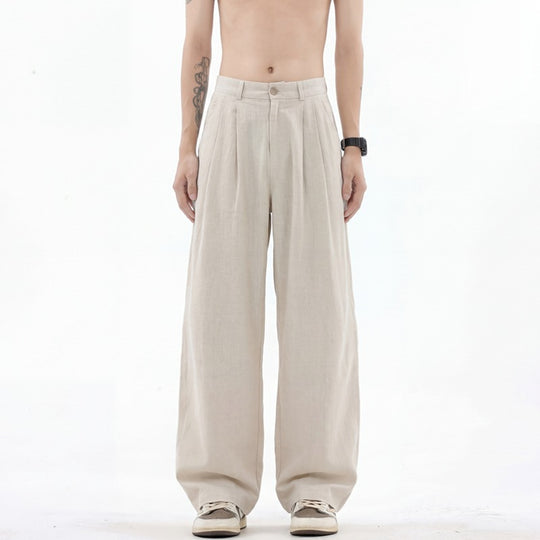 Herren weite Leinenhose mit hoher Bundfalte und lässigem Schnitt Shop Nory