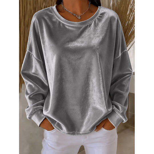 Damen Samt-Oversize-Sweatshirt mit Rundhalsausschnitt und eingesetzter Schulter Shop Nory