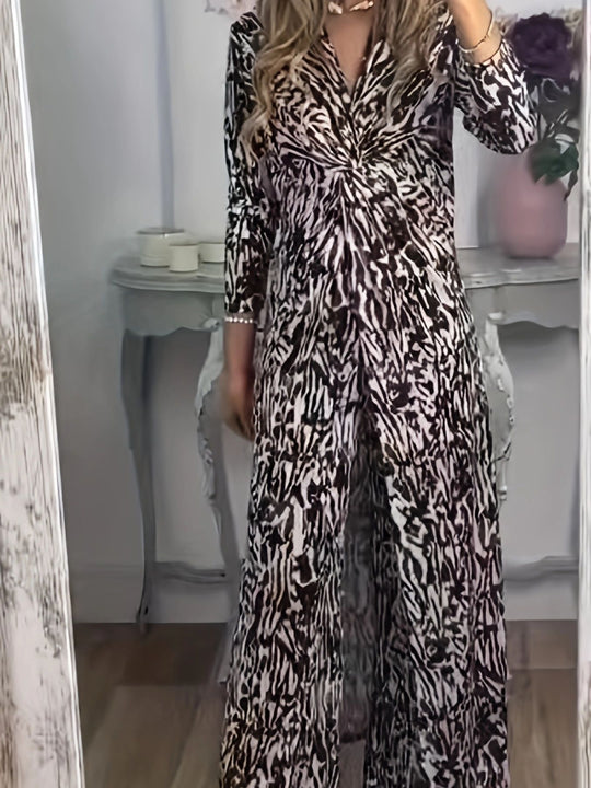 Damen Maxikleid mit V-Ausschnitt, Knotendetail und Animal-Print Shop Nory