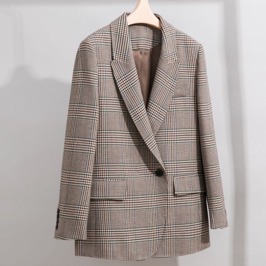Damen Glencheck Oversize-Blazer mit strukturierter Schulter und Pattentaschen Shop Nory