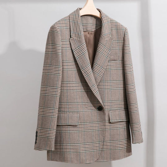 Damen Glencheck Oversize-Blazer mit strukturierter Schulter und Pattentaschen Shop Nory