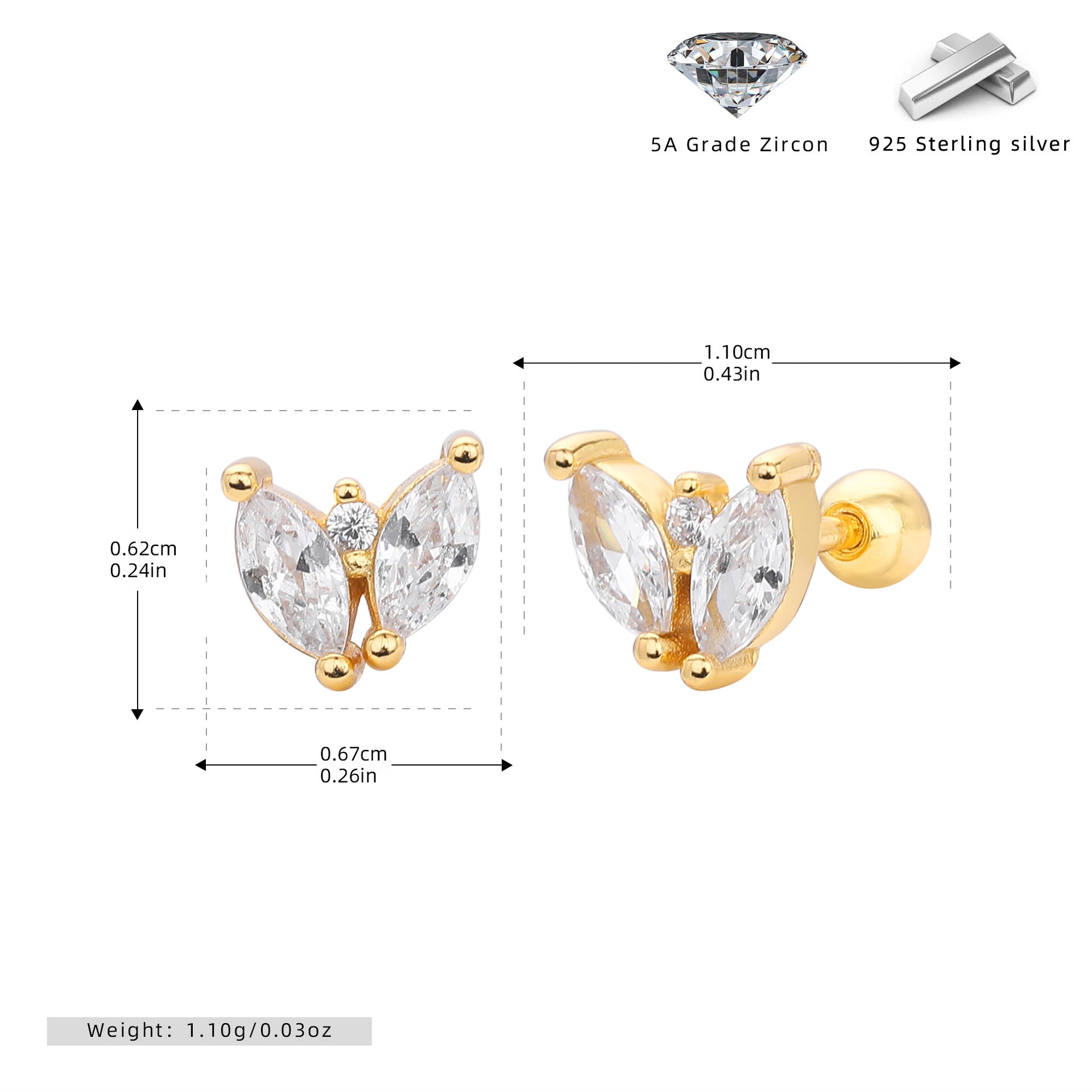 Damen Ohrstecker mit hochwertigem Zirkon in Schmetterlingsform Shop Nory