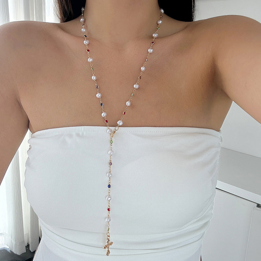 Damen funkelnde Perlenhalskette mit bunten Kristallelementen Shop Nory