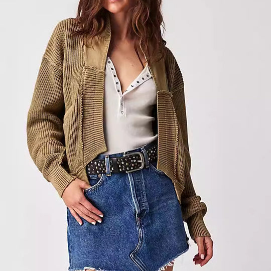 Damen Modische Strickjacke mit großen Taschen