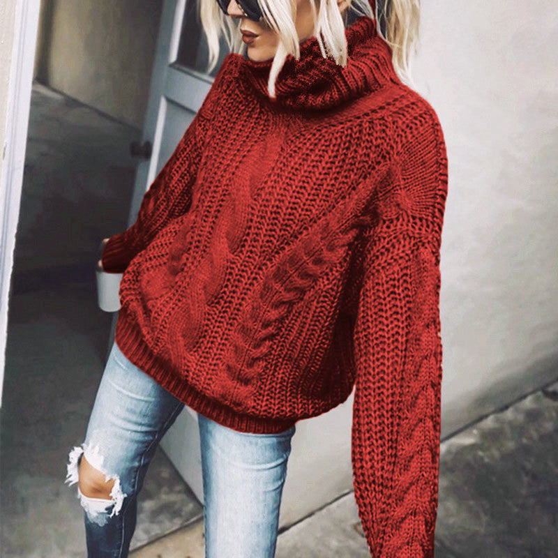 Damen nan Oversized Strickpullover mit grobem Zopfmuster und Rollkragen Shop Nory