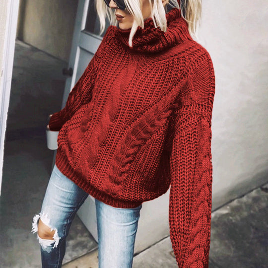 Damen nan Oversized Strickpullover mit grobem Zopfmuster und Rollkragen Shop Nory