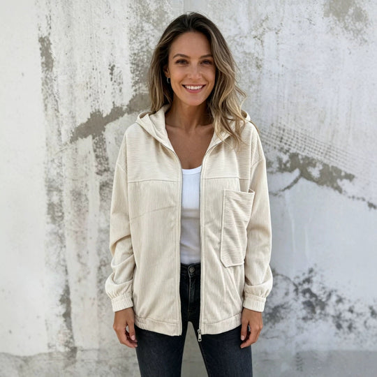 Damen nan Feincord-Übergangsjacke mit Kapuze, Reißverschluss, elastischen Bündchen und seitlichen Eingrifftaschen Shop Nory