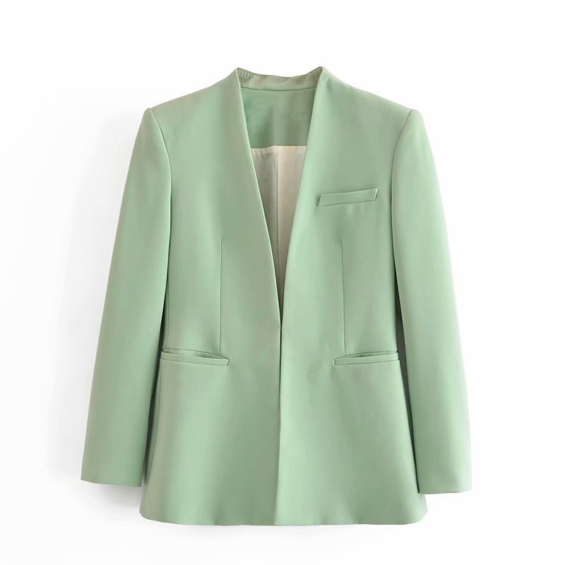 Damen Taillierter Blazer ohne Revers mit offener Front und Paspeltaschen Shop Nory