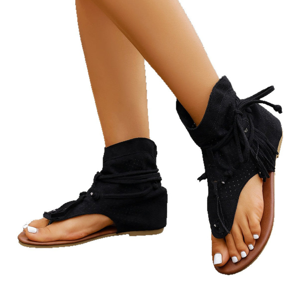 Damen Sandalen mit modernen Fransen und Lochmuster Shopnory