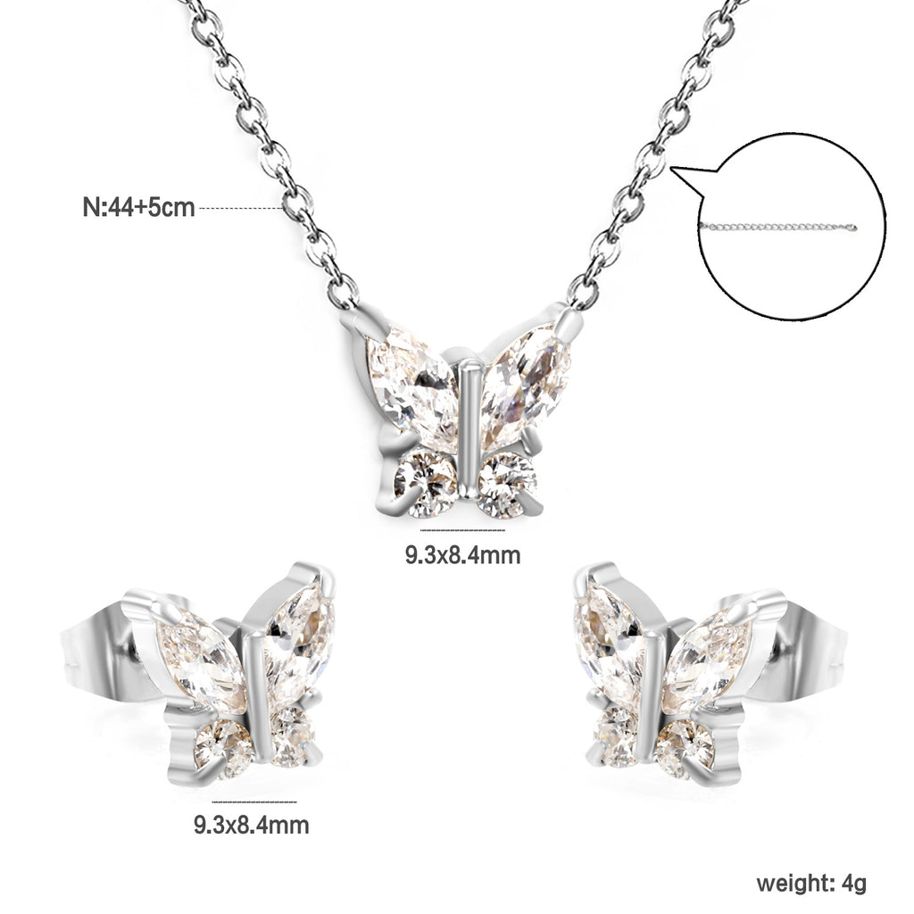 Damen Schmuckset mit funkelndem Schmetterlingsdesign aus Edelstahl und Zirkonia Shop Nory