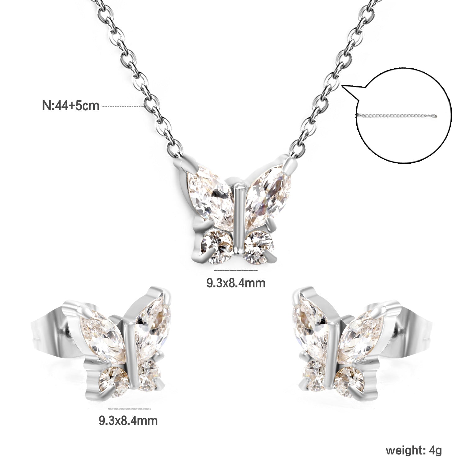 Damen Schmuckset mit funkelndem Schmetterlingsdesign aus Edelstahl und Zirkonia Shop Nory