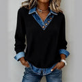 Damen Elegantes Strickshirt mit Jeanskragen und Knopfdetails Shopnory