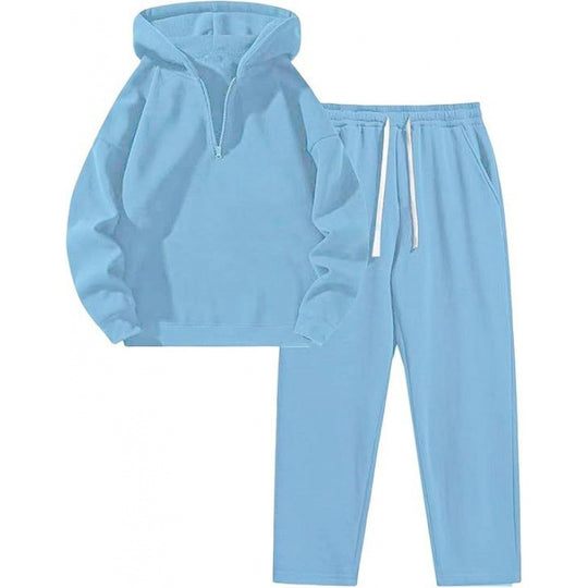 Damen nan Relax-Set mit kurzem Halbzip, übergroßer Kapuze und taillenhoher tapered Jogginghose Shop Nory