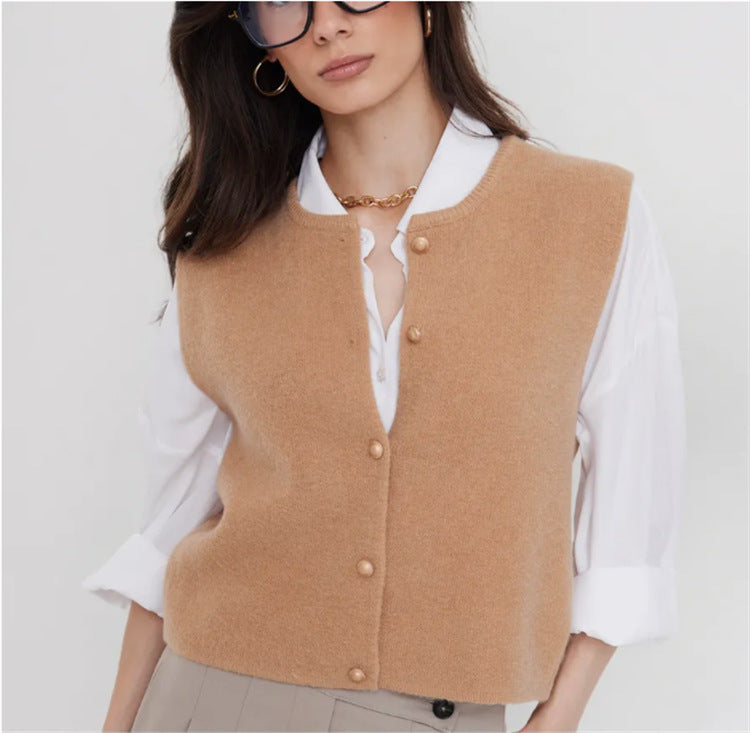 Damen Strickweste elegant mit Knopfverschluss