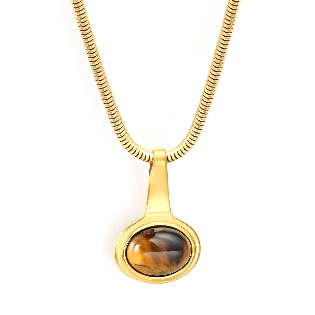 Damen elegante Halskette mit edlem Tigerauge-Anhänger und hochwertigem Goldfinish Shop Nory