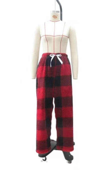 Damen nan kuschelige karierte Fleece-Hose mit Tunnelzugbund und weitem Bein Shop Nory
