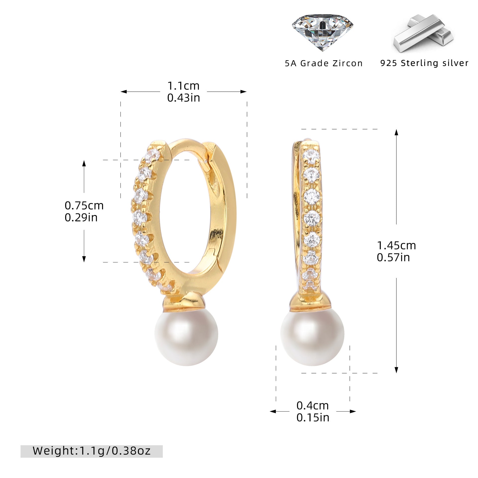 Damen Ohrhänger mit strahlendem Zirkonbesatz und perlenartigen Anhängern Shop Nory