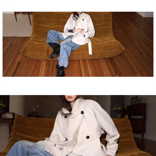 Damen Modischer Trenchcoat mit Taillengürtel und großen Taschen Shop Nory