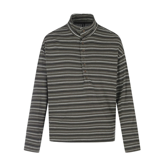 Herren Feines Streifen-Henley mit hohem Stehkragen, durchgehender Knopfleiste und kastigem Schnitt Shop Nory