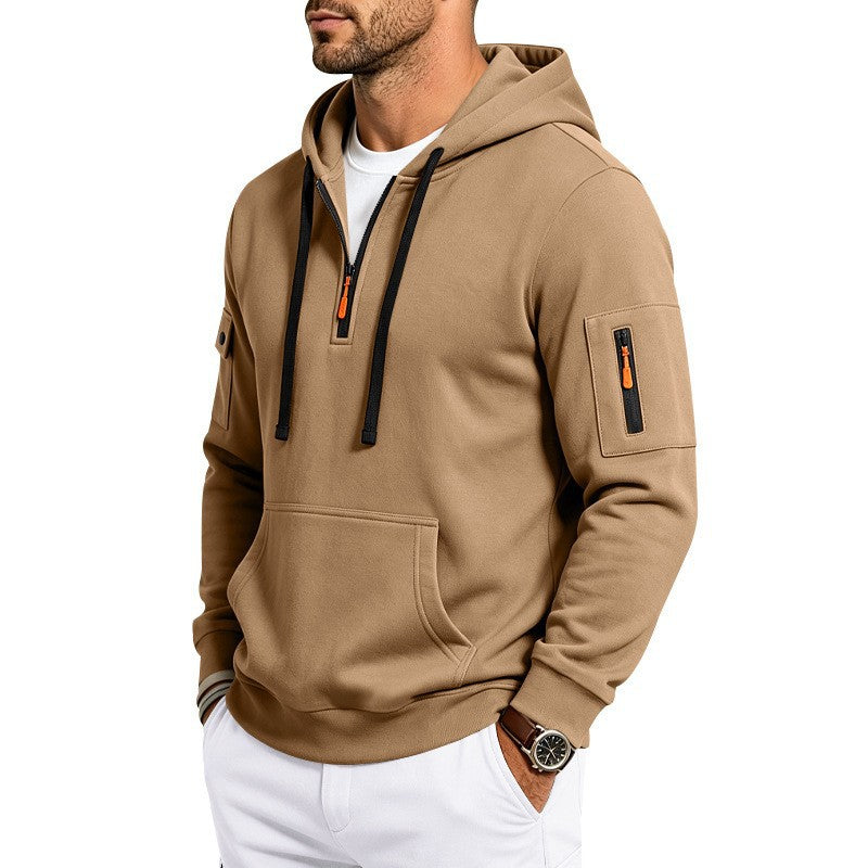 Herren Kapuzenpullover mit Halbzip, Utility-Ärmeltaschen und Kängurutasche Shop Nory
