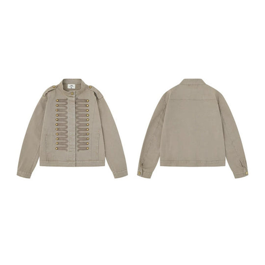 Damen militärisch inspirierte Übergangsjacke mit Kordelverzierung und Epauletten Shop Nory