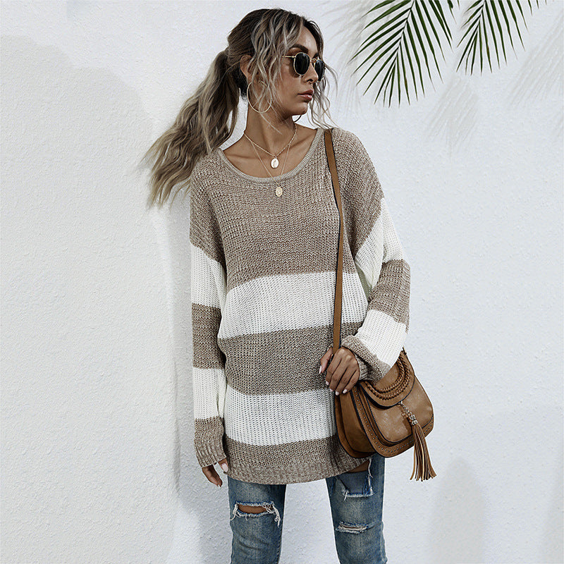 Damen Lässiger Strickpullover mit Blockstreifen Shop Nory